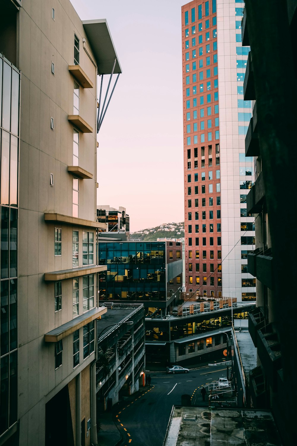 empty road between buildings