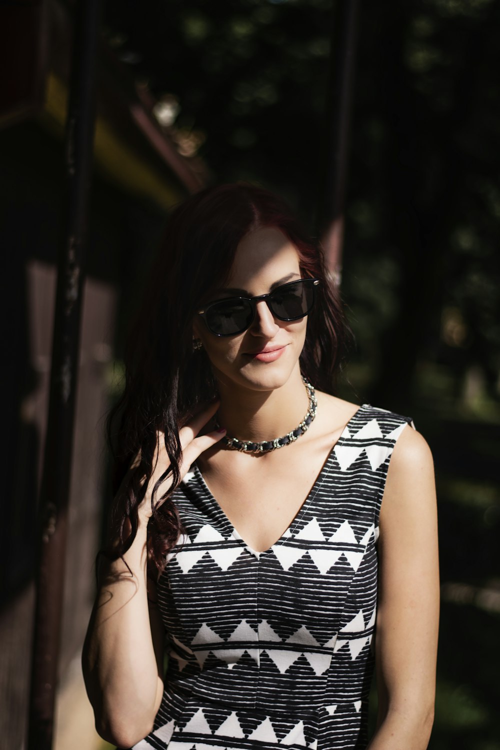 black and white chevron print long sleeve dress