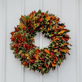 green and red floral wreath