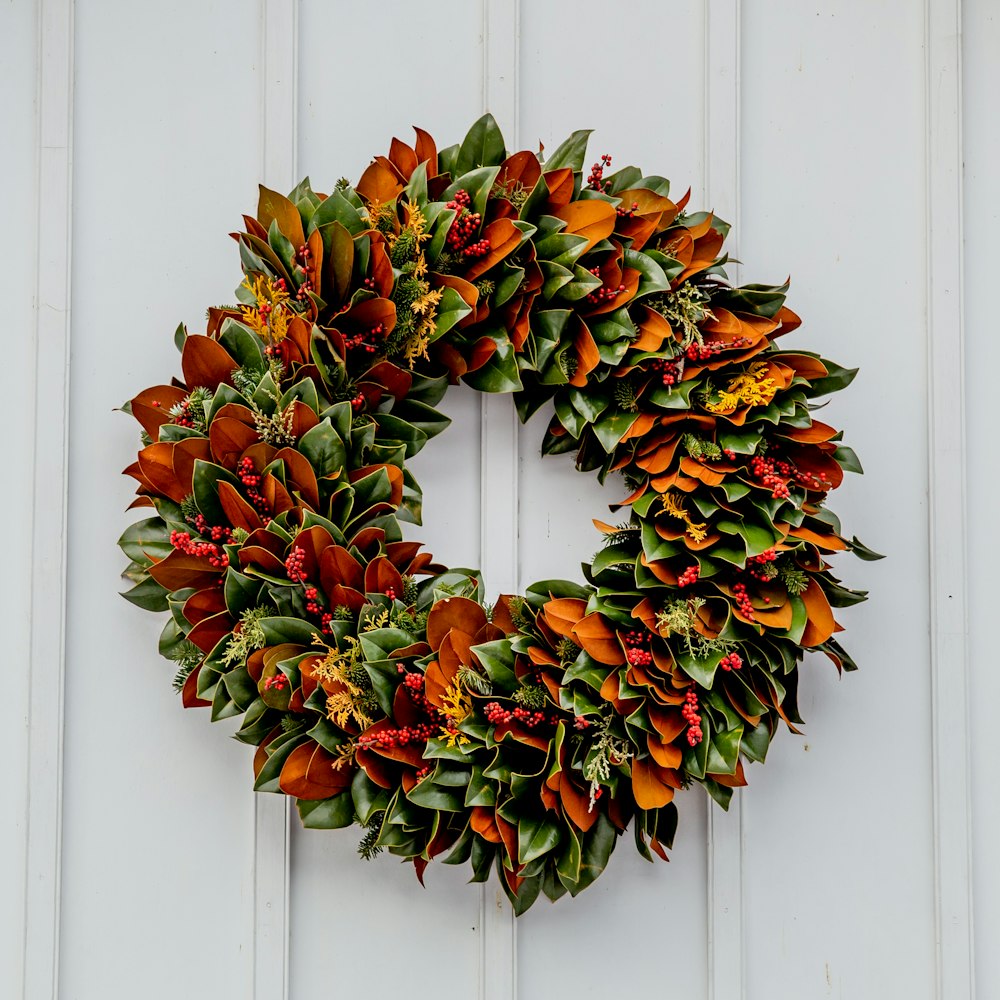 green and red floral wreath
