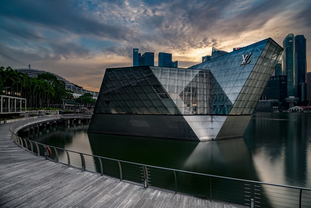 Louis Vuitton building surrounded by body of water