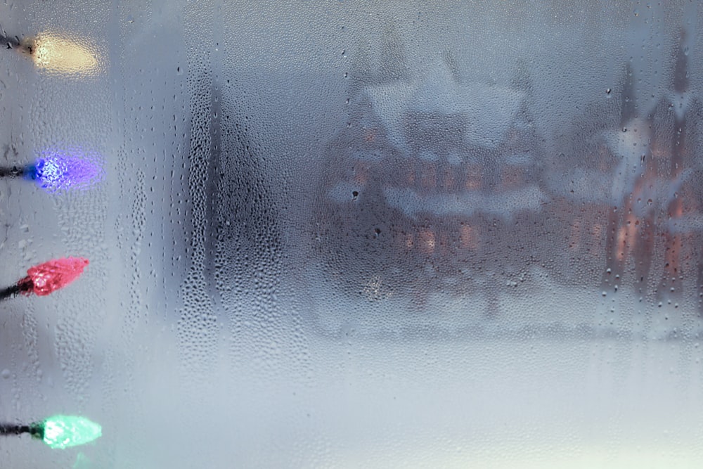 blurry photography of snow covered house