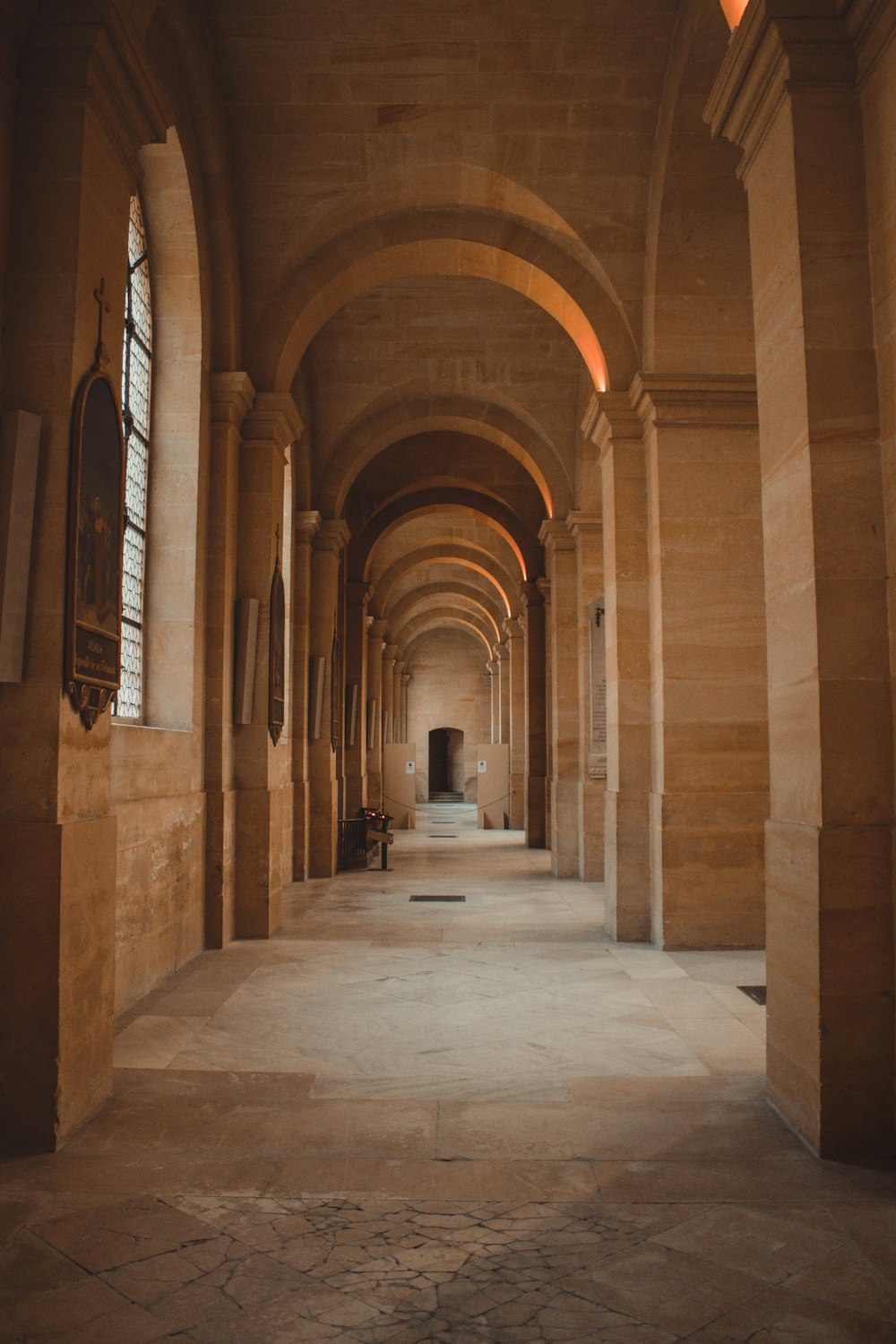 empty beige concrete hallway