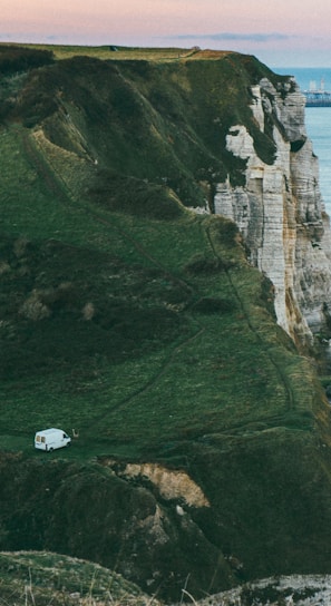 white van on mountain