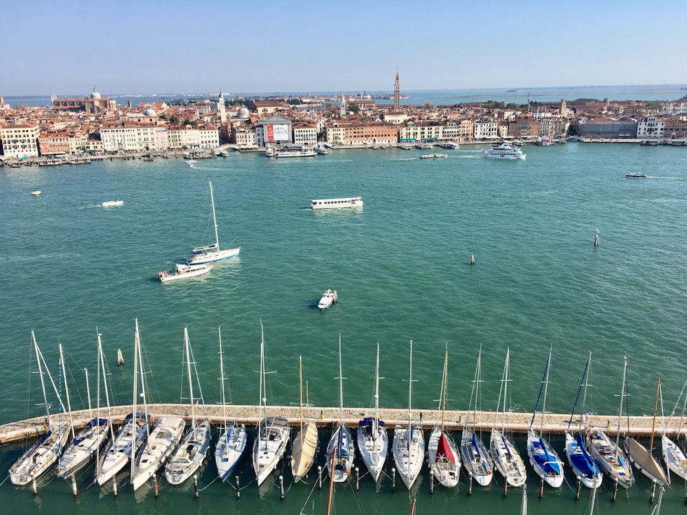 aerial photography of docks with boats during daytime