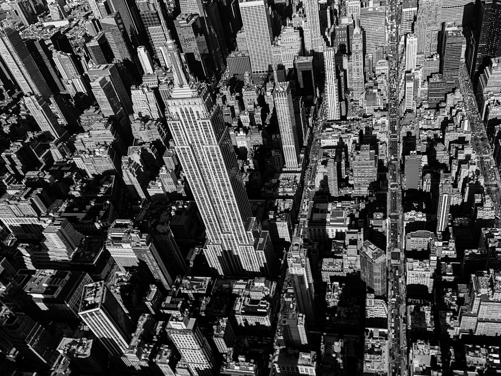grayscale aerial photography of Empire State Building
