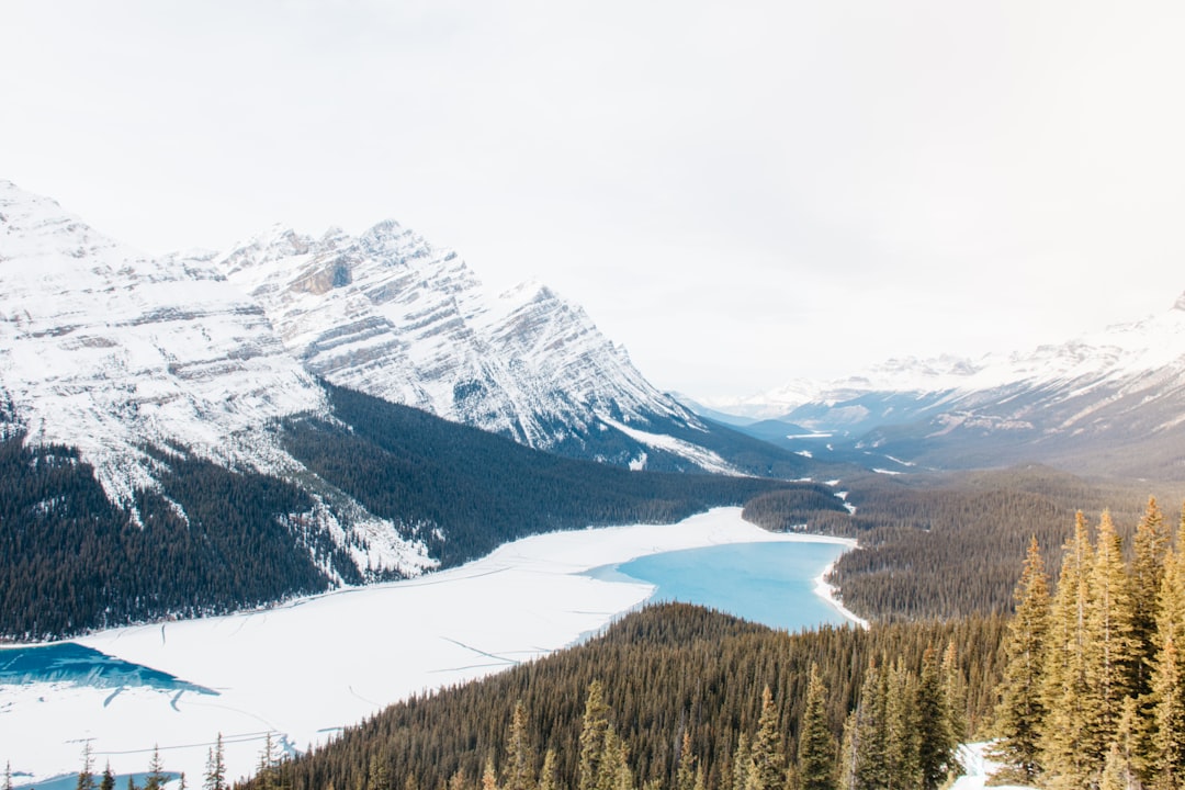 blue lake covered with ice at the valley