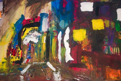 A vibrant mixed-media artwork blending abstract shapes with urban Las Vegas elements.