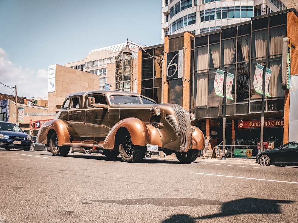 brown vehicle on road