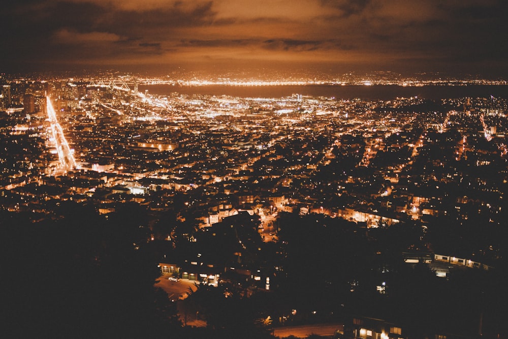 lighted city at night