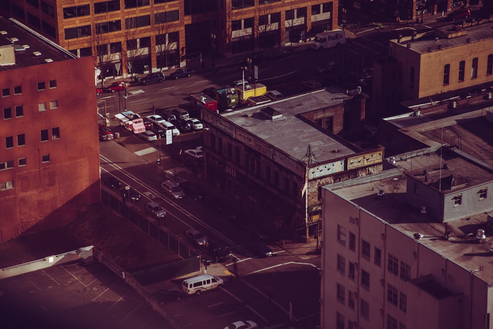 aerial photo of buildings and city streets