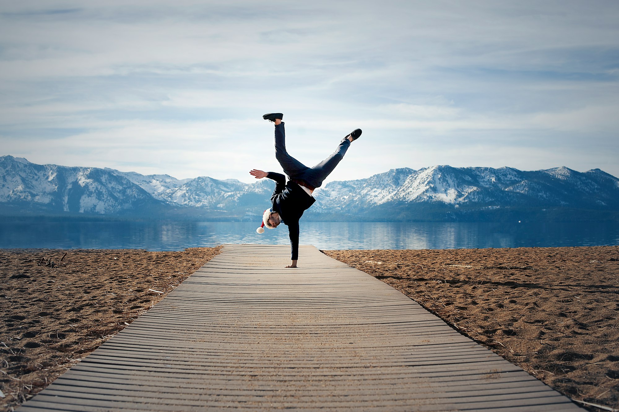 nevada beach lake tahoe one handed hand stand dec 2018