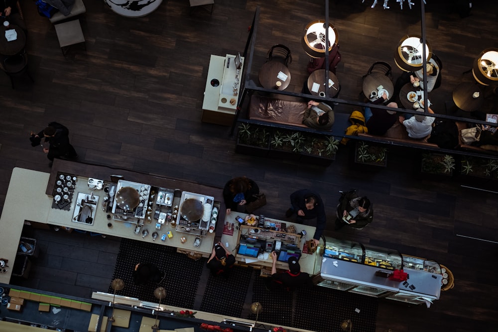 top-view photography of people inside restaurant