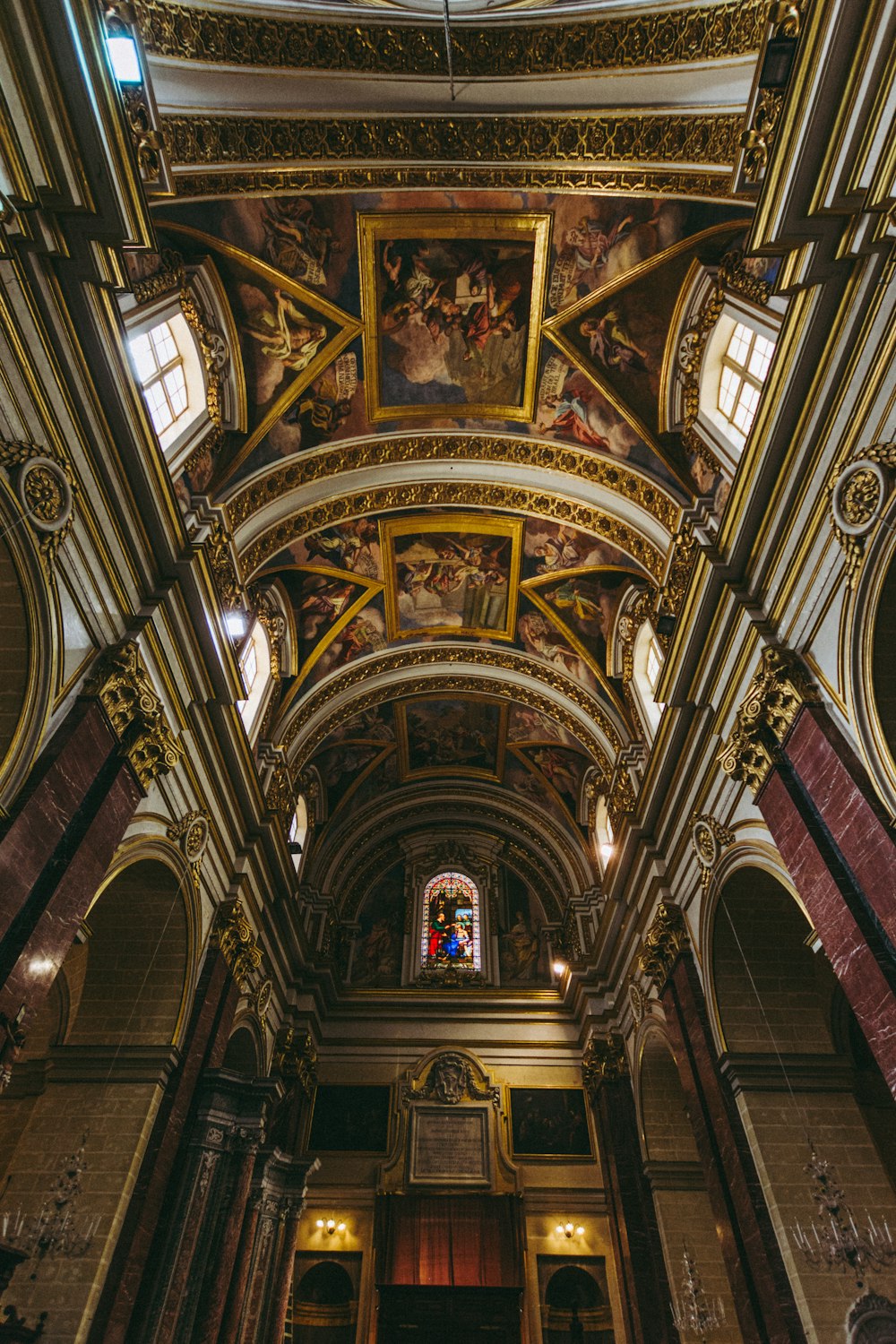 low-angle photography of ceiling paintings