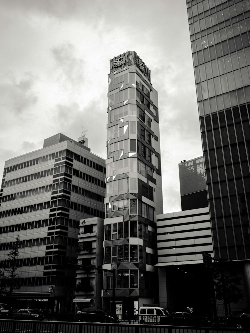 grayscale photo of buildings