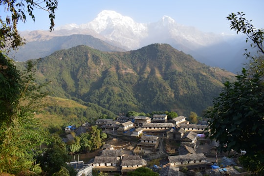 green mountain under white sky in Annapurna Nepal