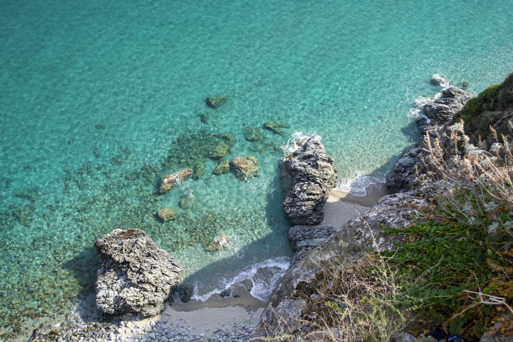 high angle photography of seashore