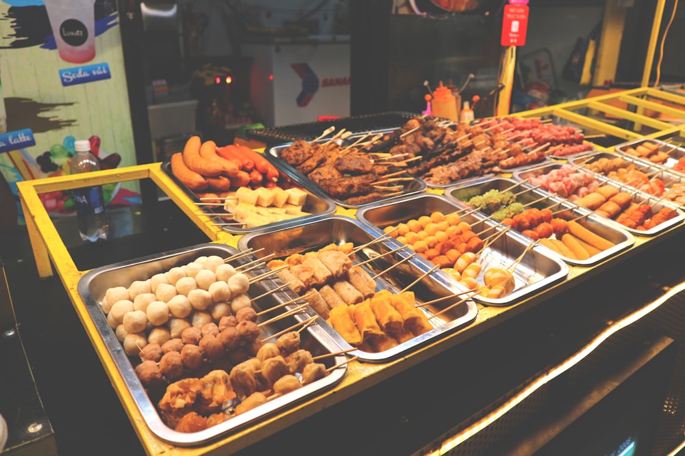 assorted foods on tray display