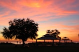 A tranquil sunset over a community gathering space.