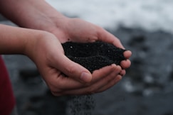 person holding black soil mixed with vermicompost