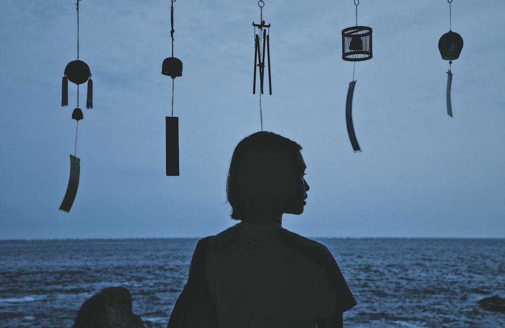 silhouette photography of woman facing horizon