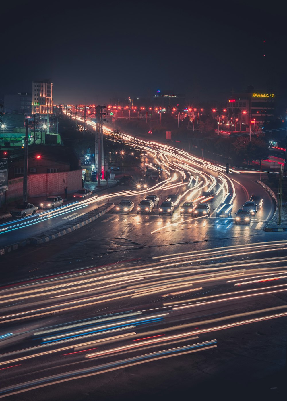 vehicles at the road of the city during night