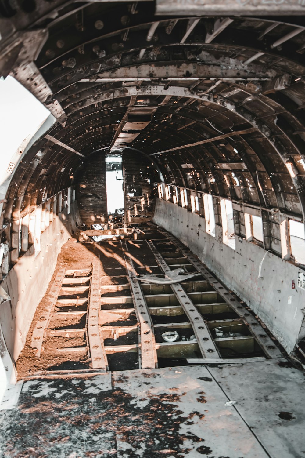 abandoned oval gray metal vehicle interior