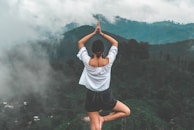 woman standing on rock facing forest