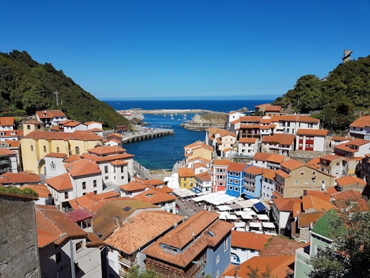 aerial view of houses facing ocean in Cudillero Spain