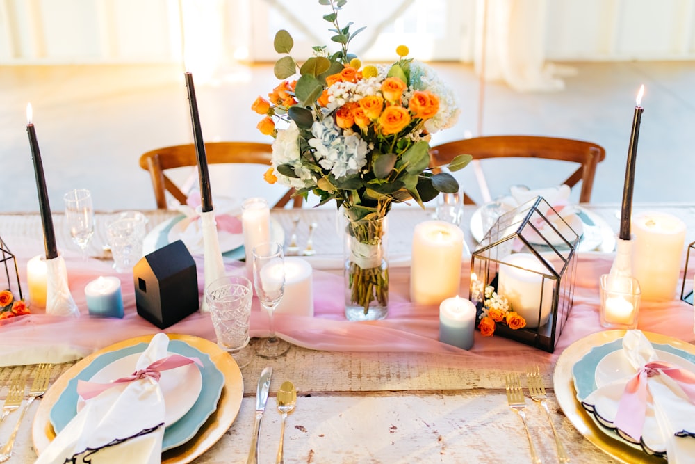 flower bouquet in vase near table tba