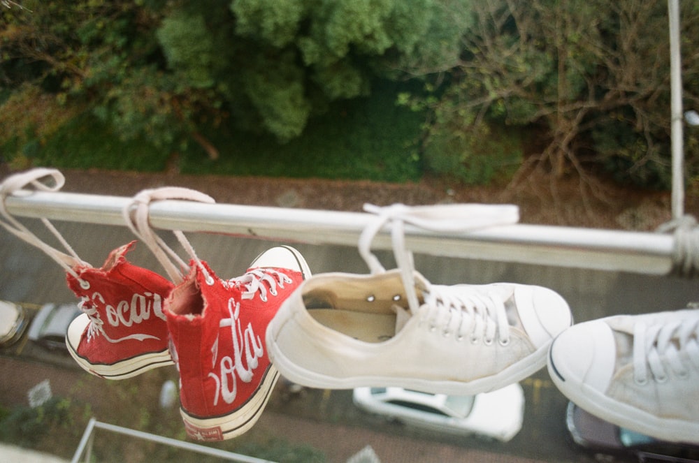 hanged two pairs of sneakers