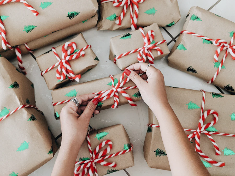Gifts wrapped in kraft paper and twine
