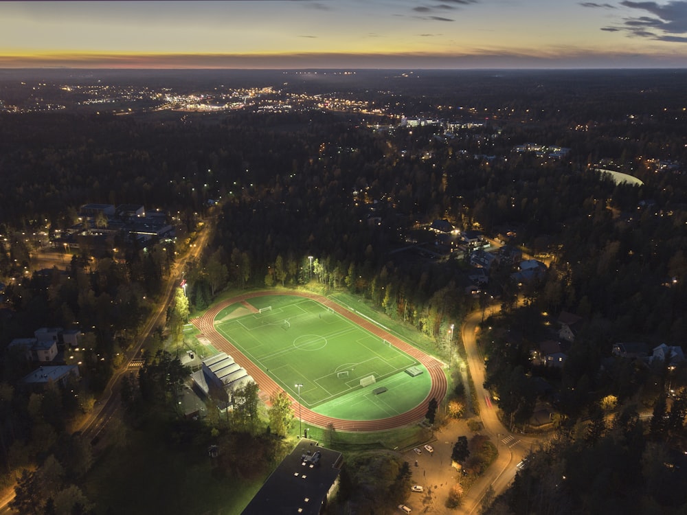 birds eye photography of track field