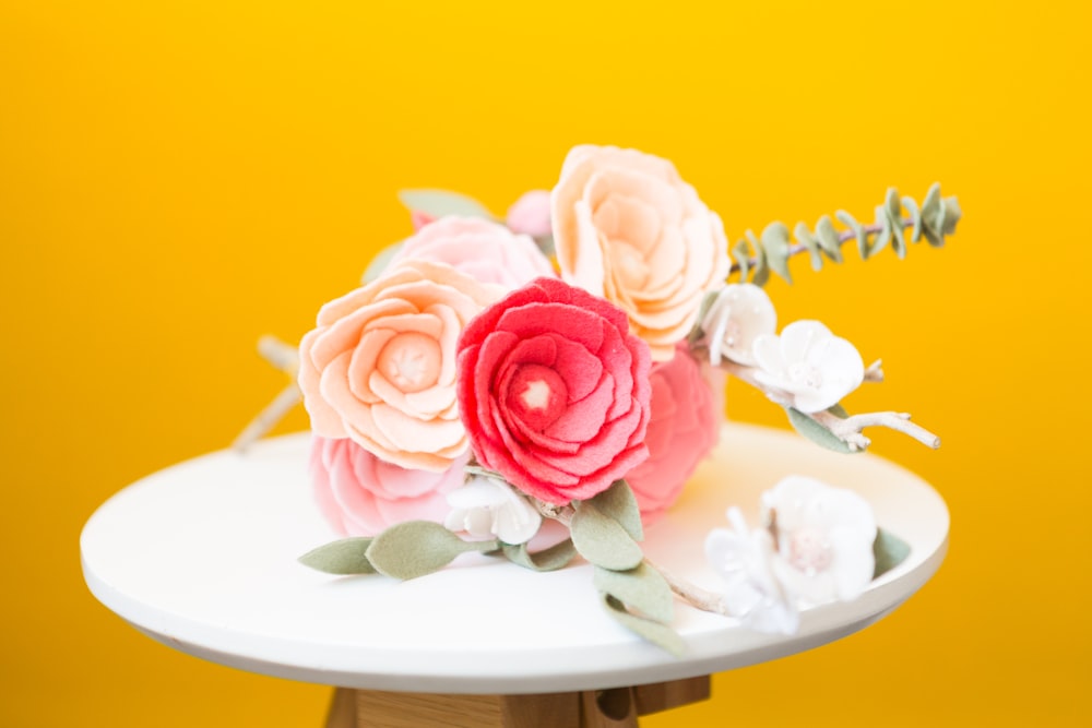 white and pink decorative flowers