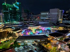 top view of lighted buildings