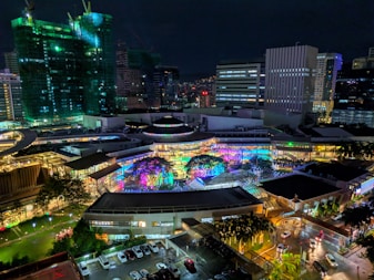 top view of lighted buildings