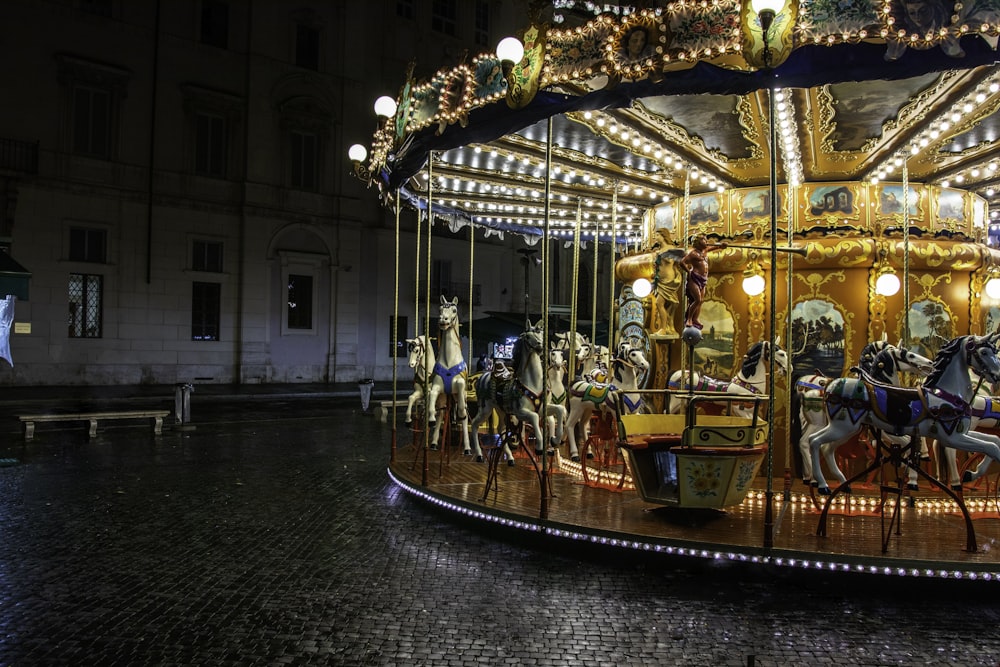 turned-on merry-go-round at nighttime