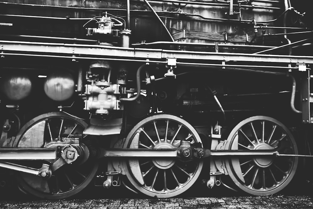 grayscale photography of train