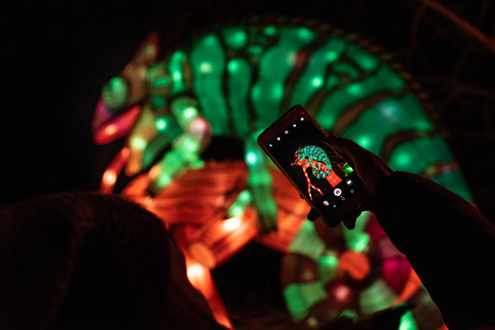 Person holding a lit smartphone at night