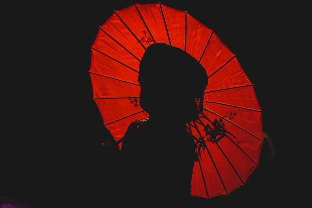 silhouette of person holding umbrella