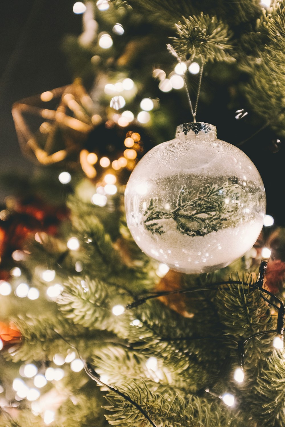 white clear glass Christmas bauble