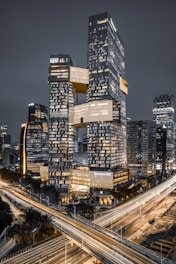 lighted high-rise buildings at nighttime