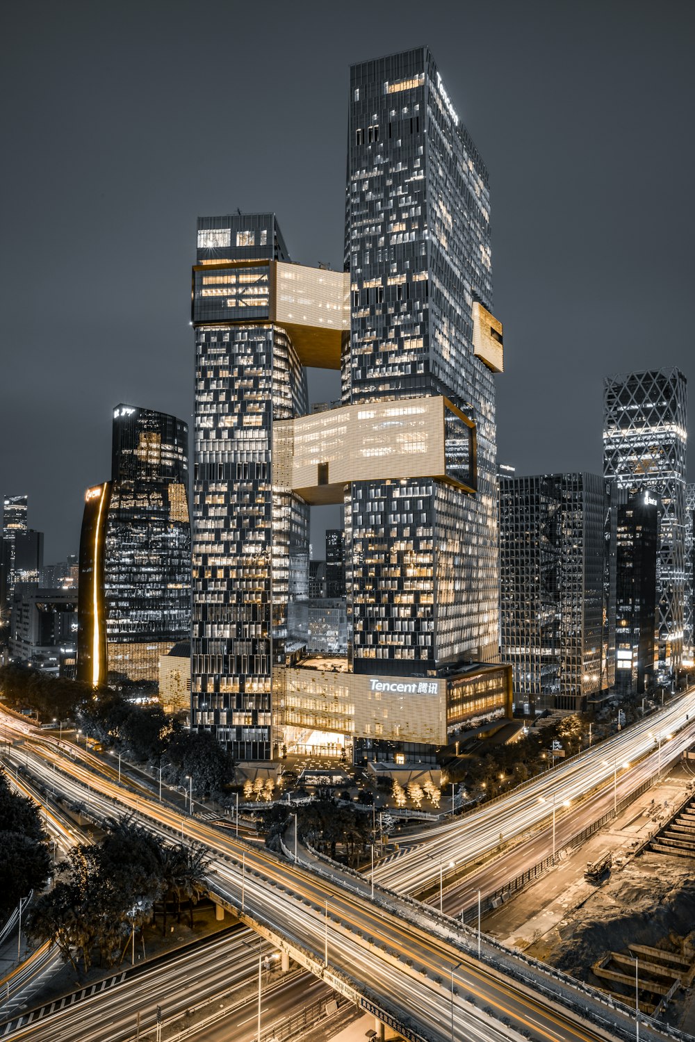 lighted high-rise buildings at nighttime