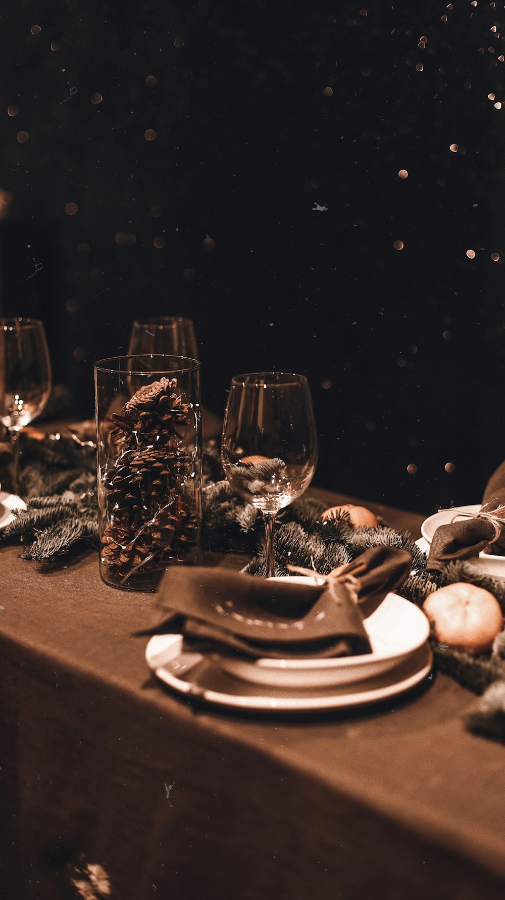 wine glasses and plate on table