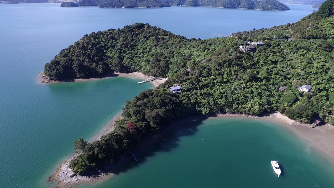 Aerial view over the Te Mahia Bay in the Picton area of New Zealand