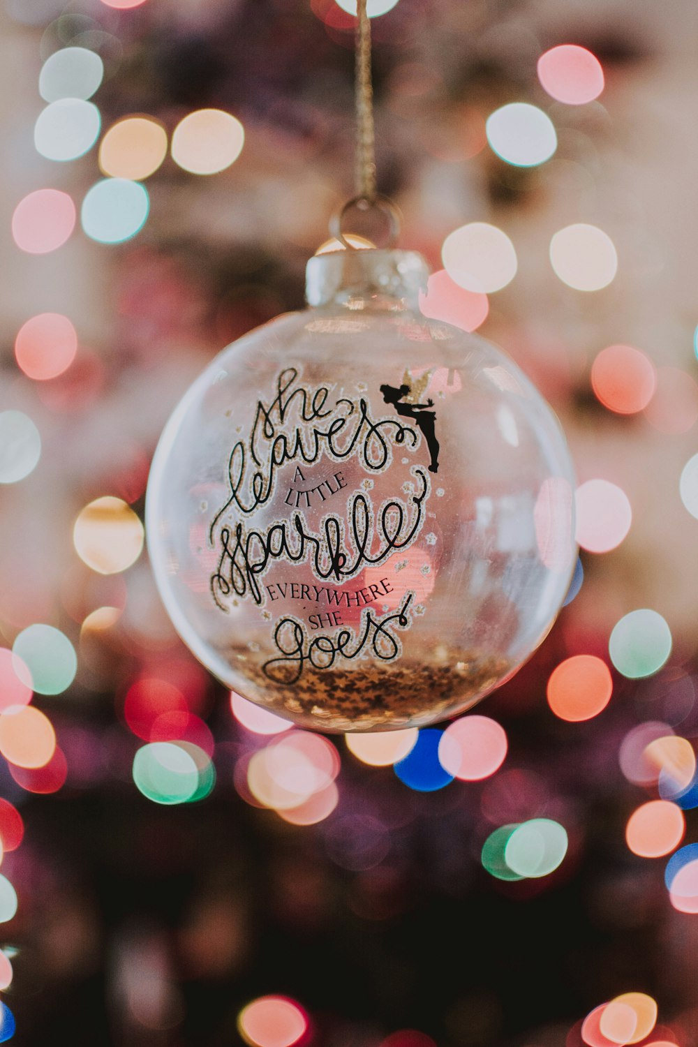 hanging clear bauble with text