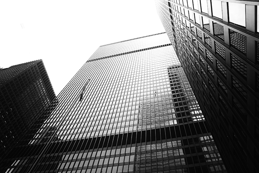 Fotografía en escala de grises de un edificio de gran altura