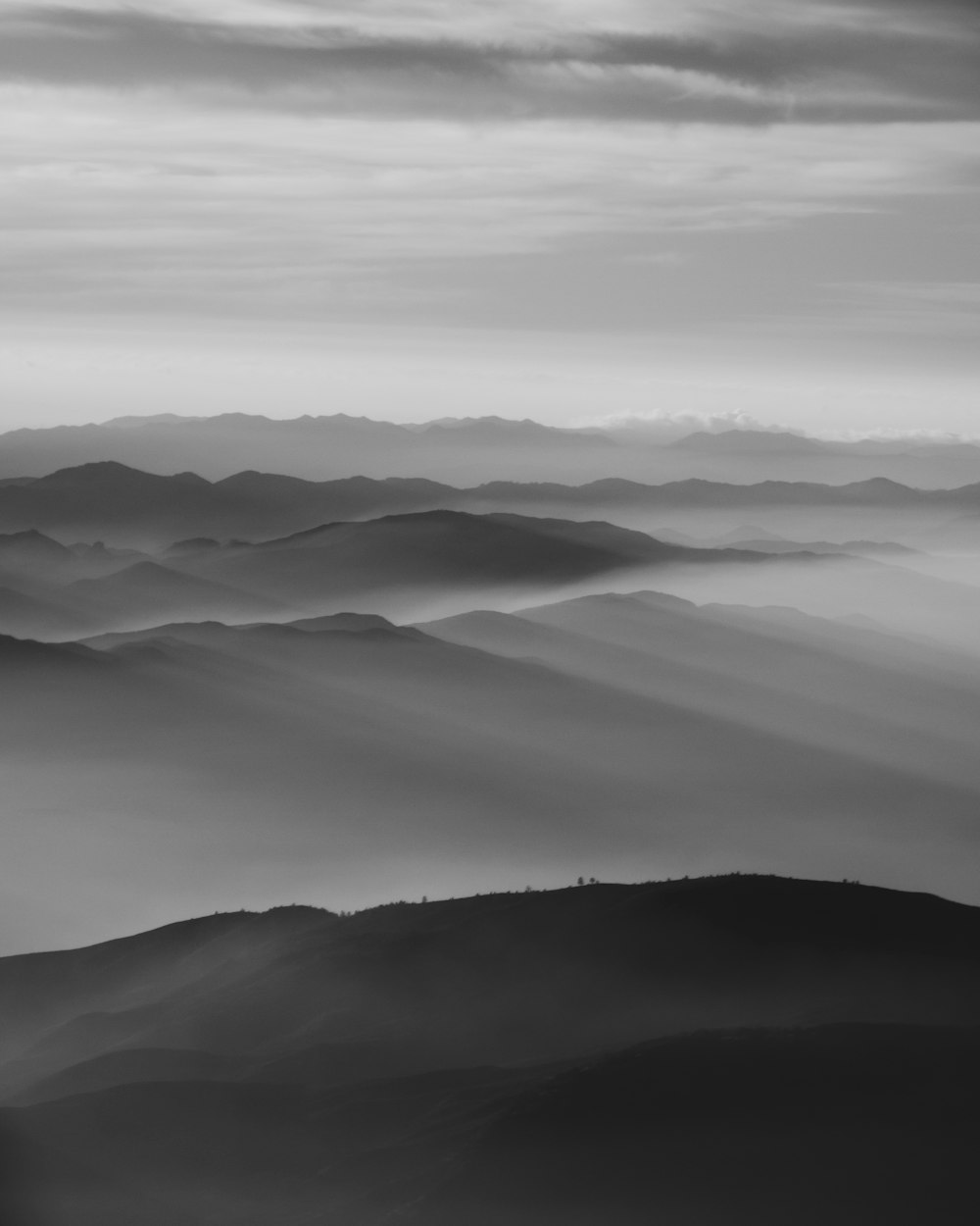 mountains and fog