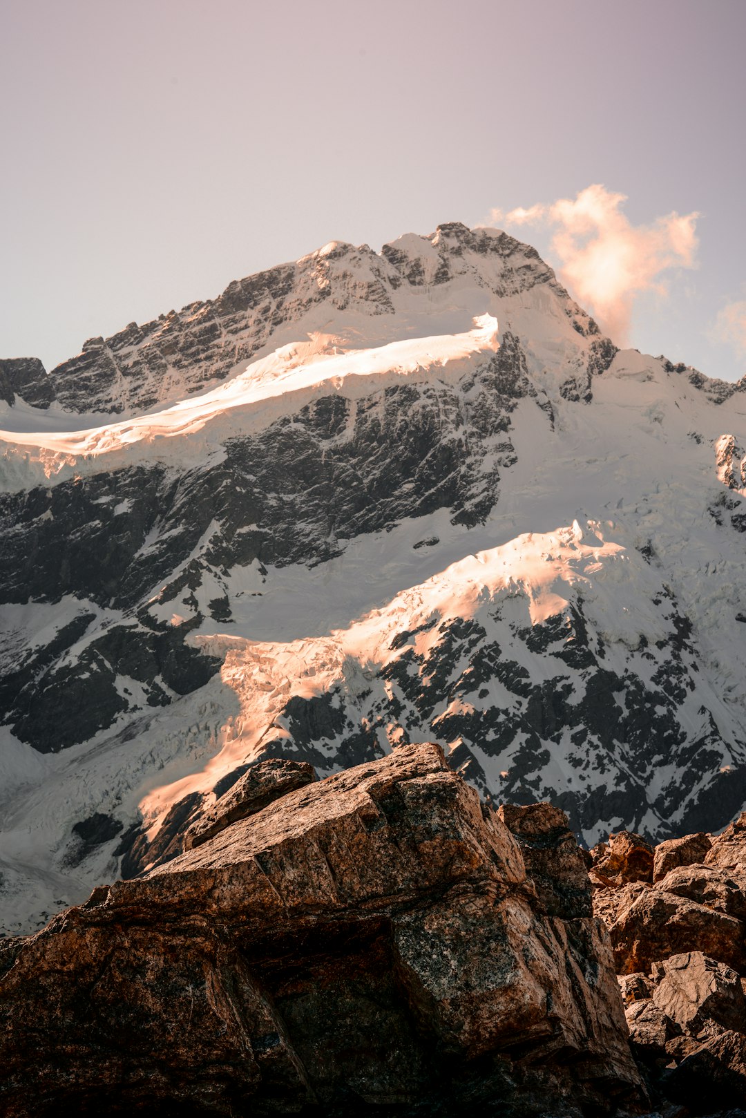 mountain covered snow during daytime