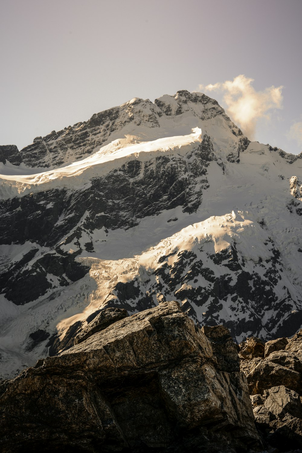 mountain covered snow during daytime